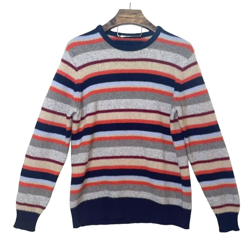 Sweater Men Size L Wool Blend Striped Multi Color Retro Grandpa Preppy Ski Retro